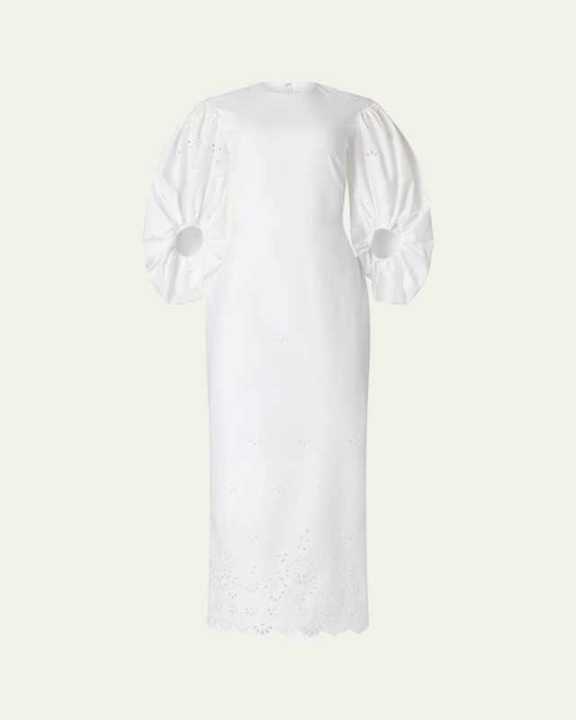 Danielle Eyelet Embroidered Puff-Sleeve Maxi Dress